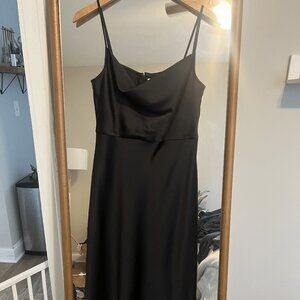 BHLDN/Anthro Cali Satin Charmeuse Midi Dress in Black Size 10